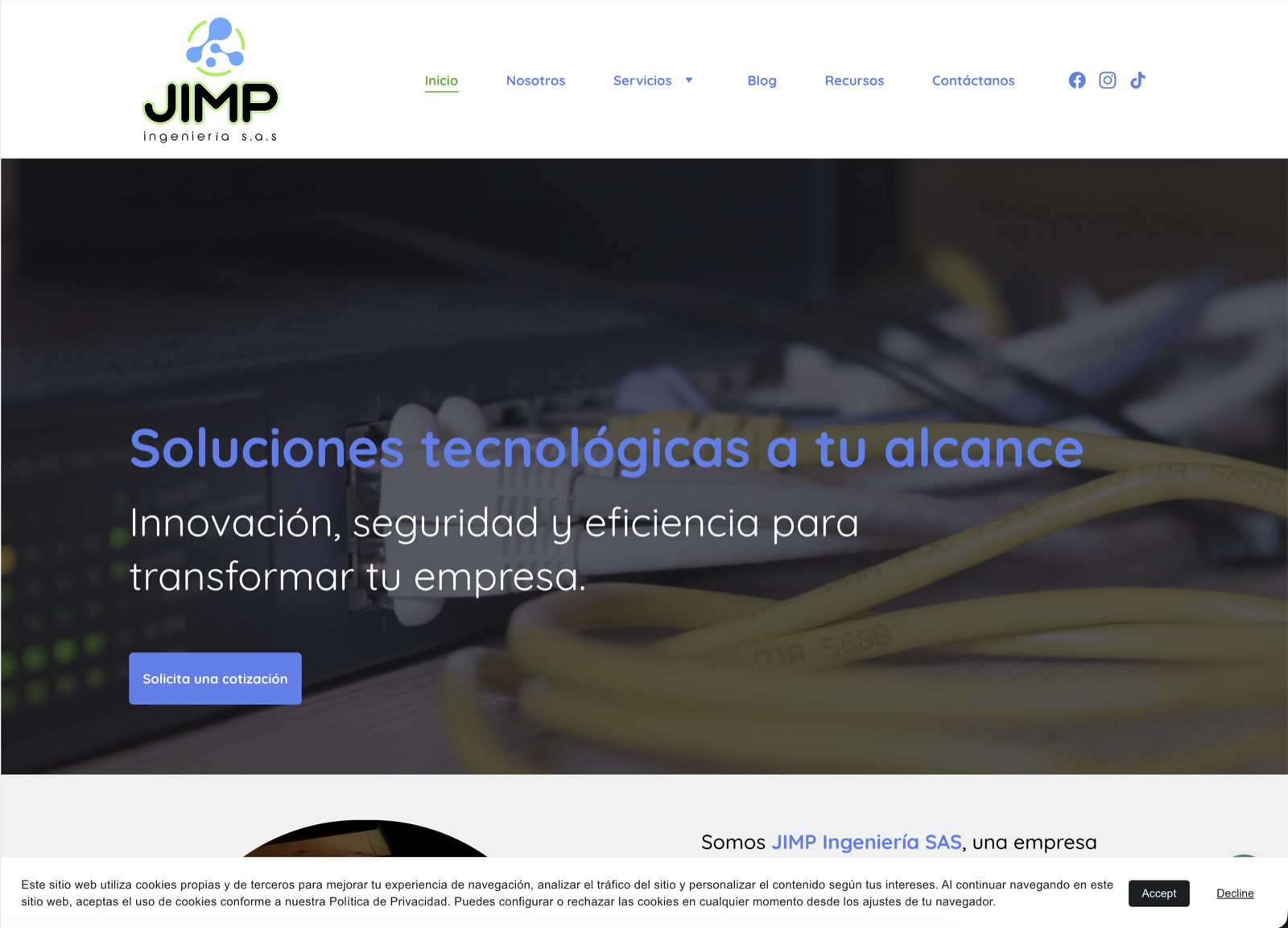 Página principal de JIMP Ingeniería SAS